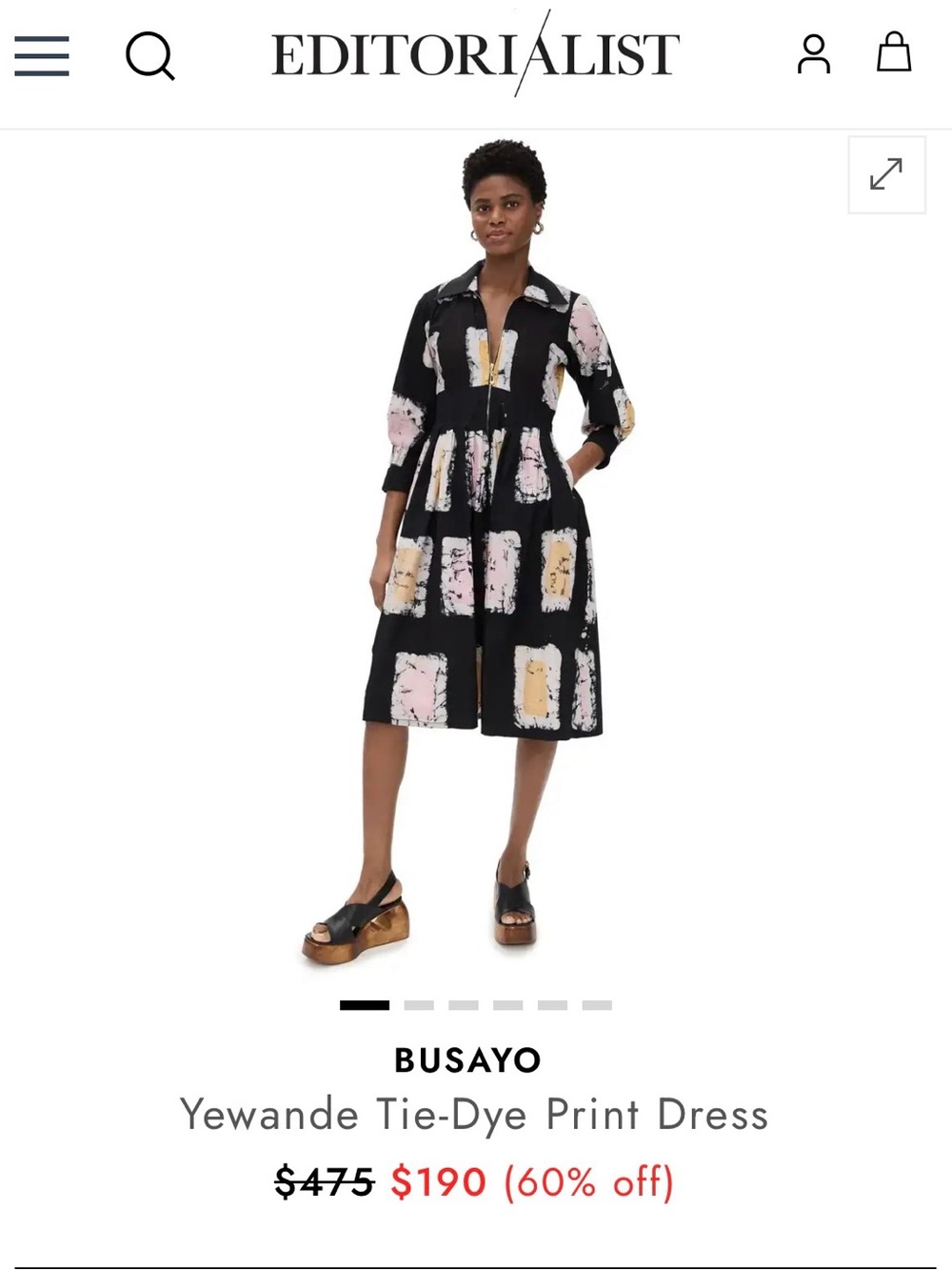 Yewande Tie-Dye Print Dress in Black with Pink & Yellow Accents
